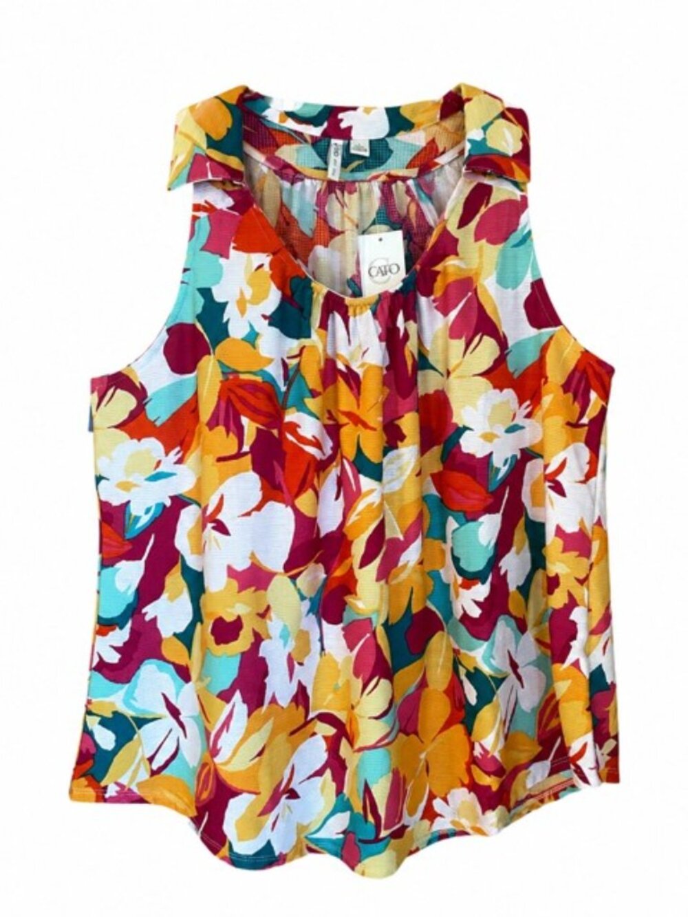 CATO Tropical Festival Collared Tank Top, Size Large - NWT
